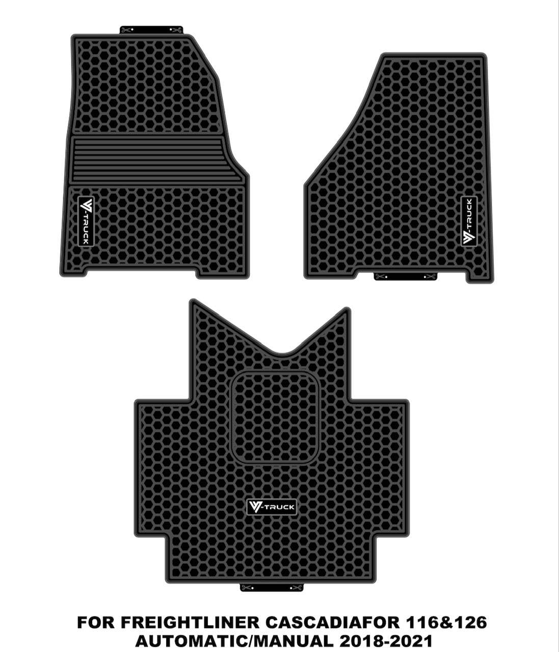 thumbnail image 2 of Heavy Duty Rubber Floor Mats For Freightliner Cascadia 2018-2023 - 3pc Black Set 2 of 6